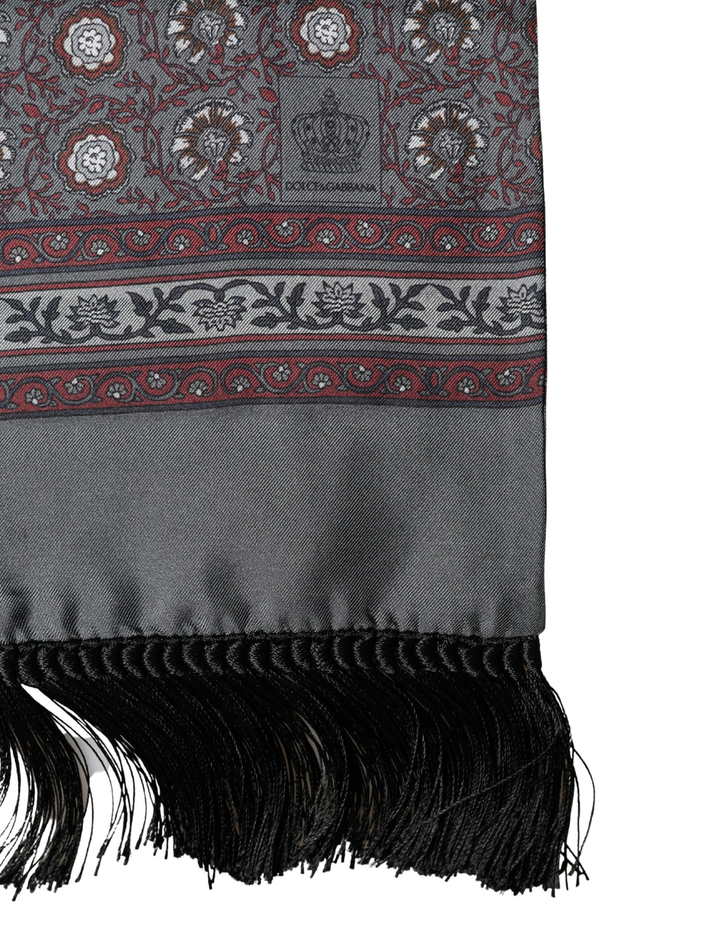 Grey Red Silk Medallion Print Neck Wrap Scarf