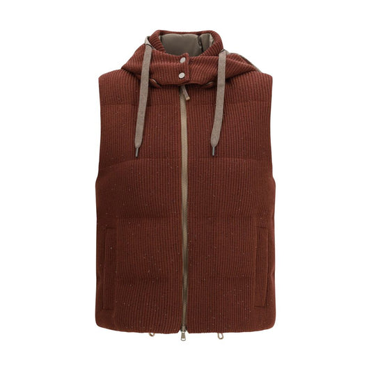 Brown Cotton Sleveless Jacket