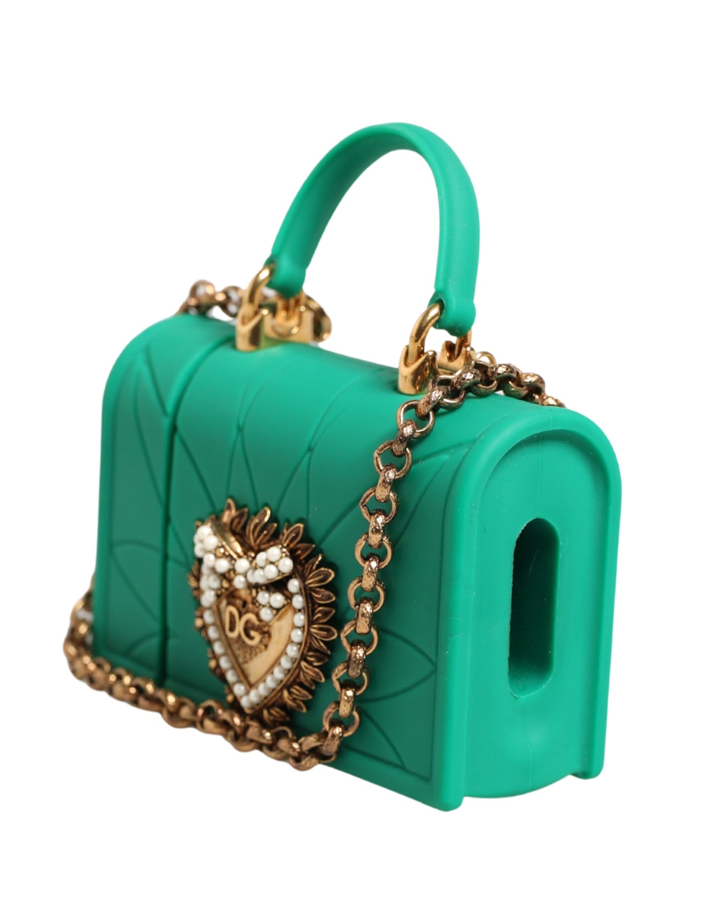 Green Silicone Devotion Heart Bag Gold Chain  Airpods Case