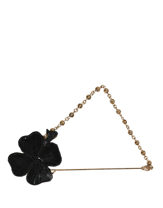 Black Gold Brass Crystal Chain Women Lapel Pin Brooch