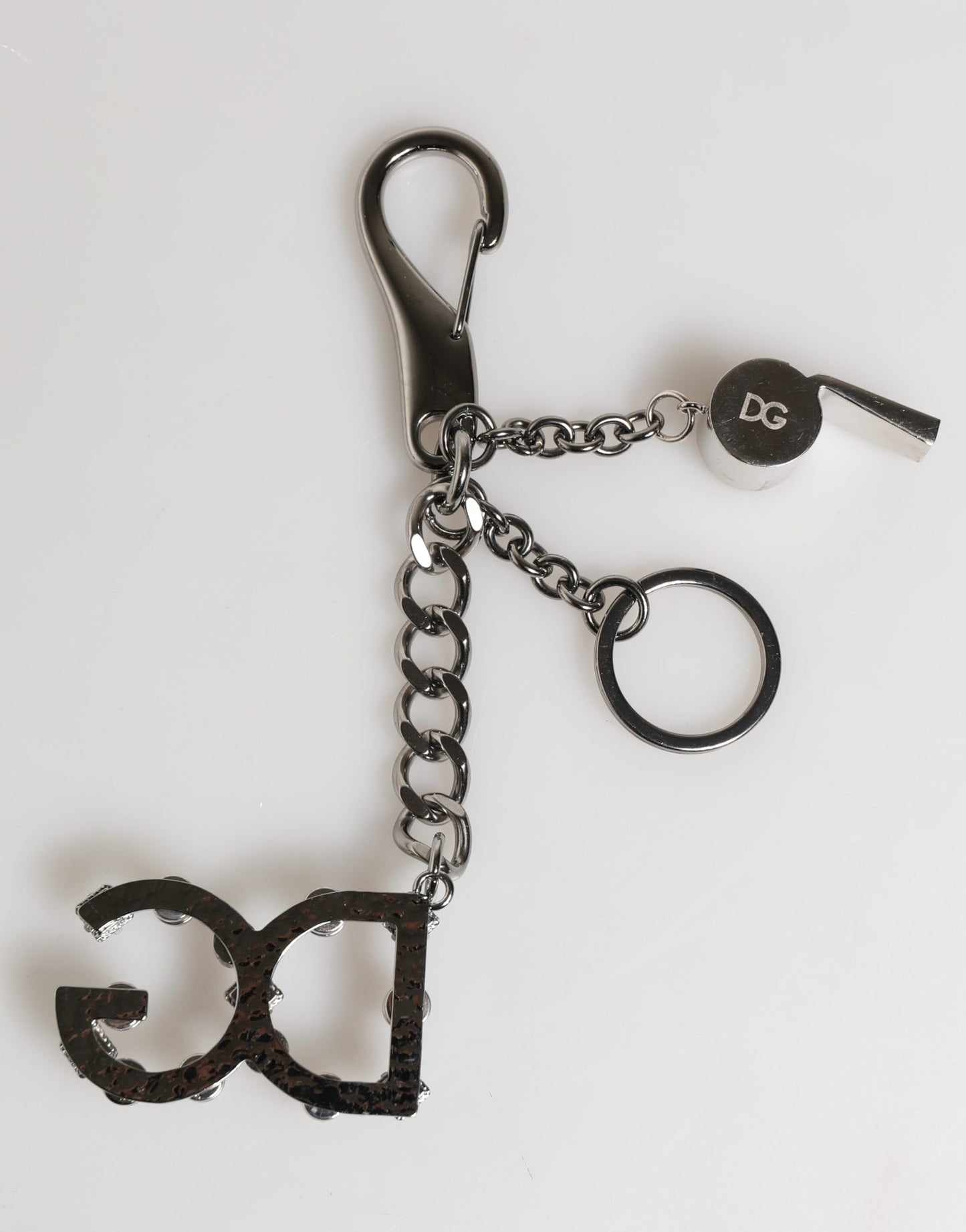 Silver Brass Metal DG Logo Crystal Ring Keyring Keychain