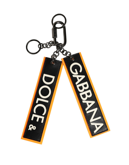 Black White Leather Nylon Logo Ring Keyring Keychain
