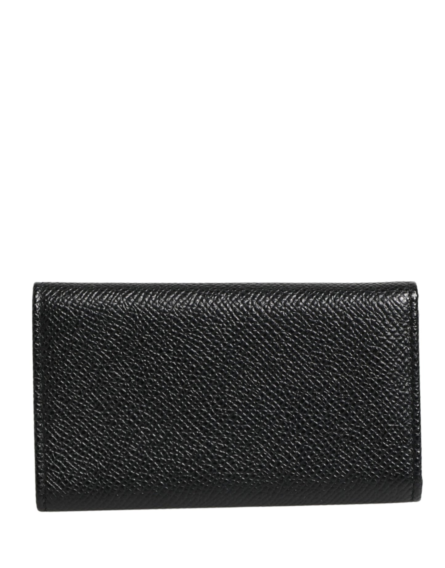 Black Leather Silver Metal Logo Plaque Trifold Keyring