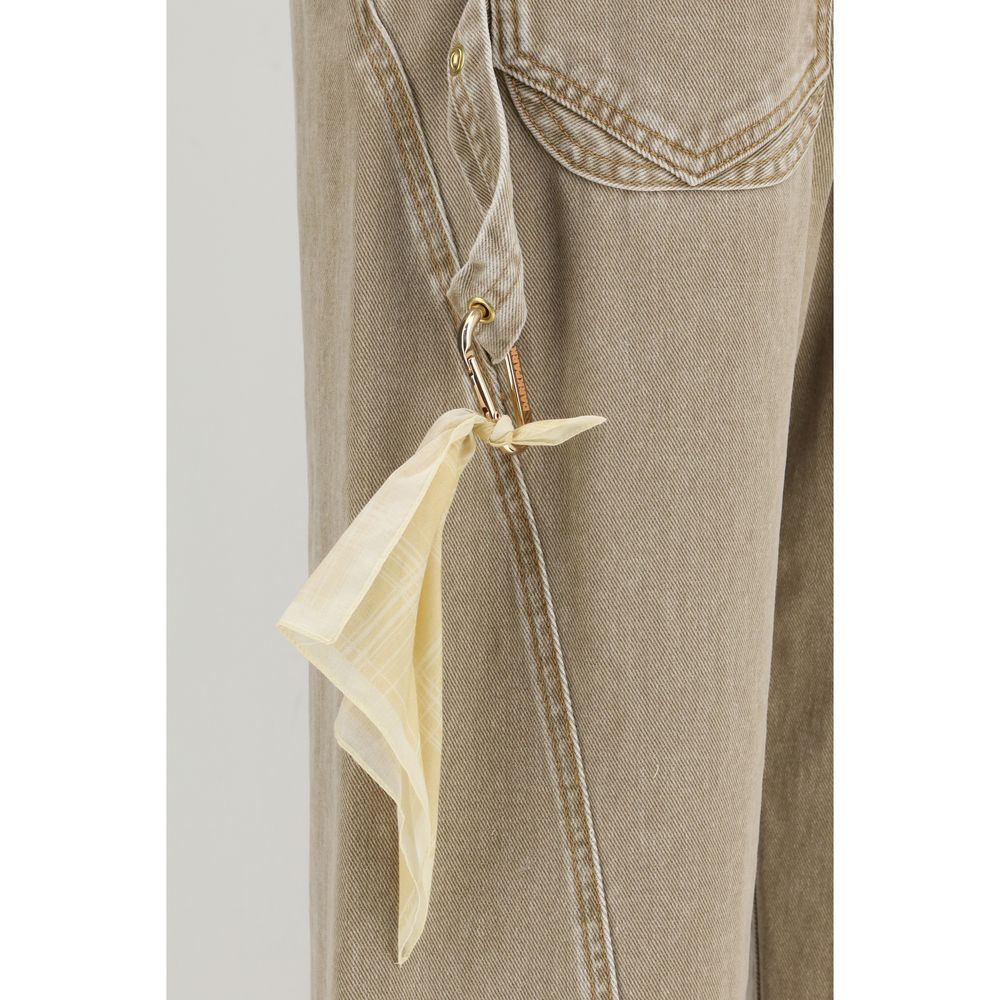 Beige Cotton High-Waisted Jean