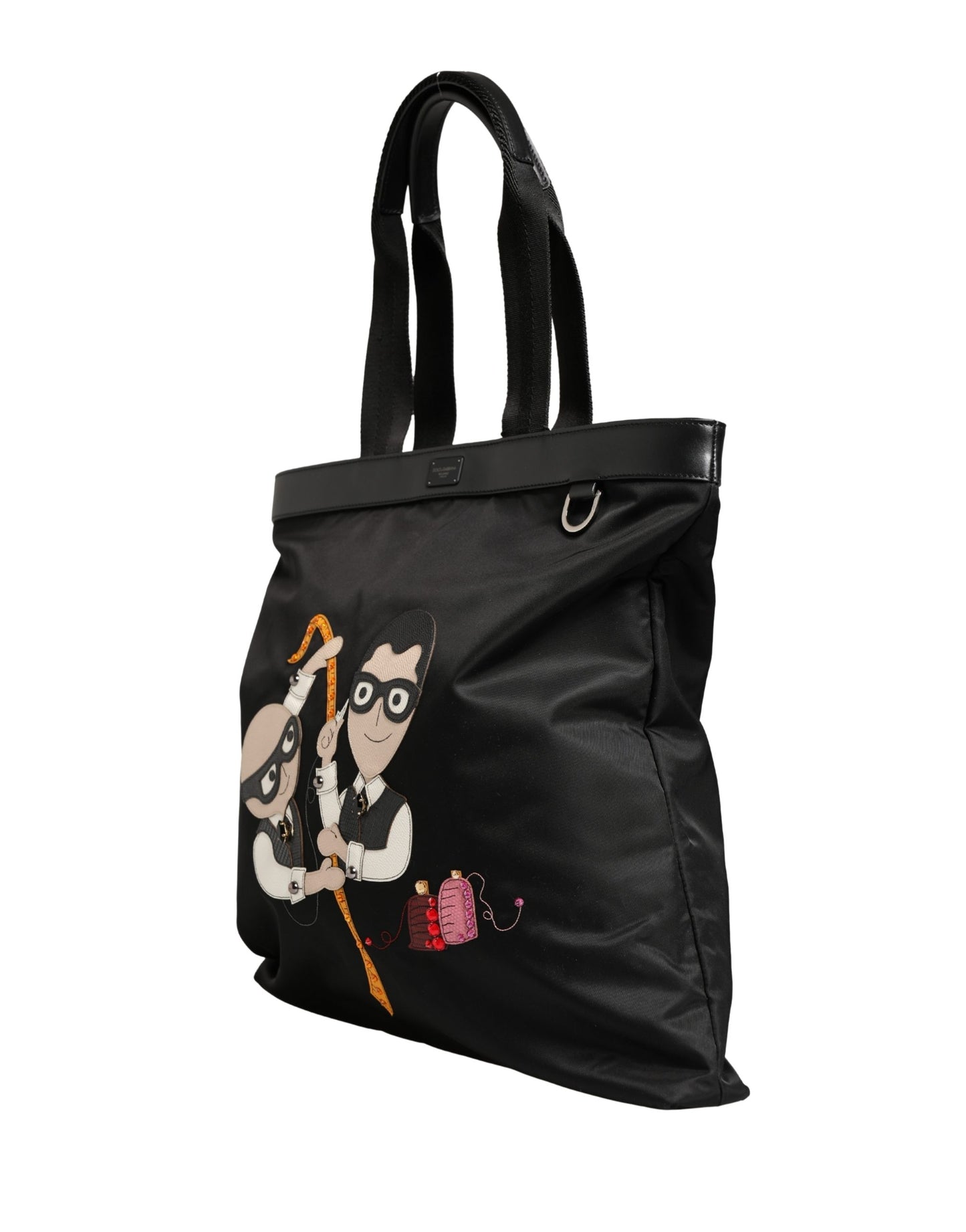 Black Leather #DGFamily Patch Shopping Tote Borse Bag