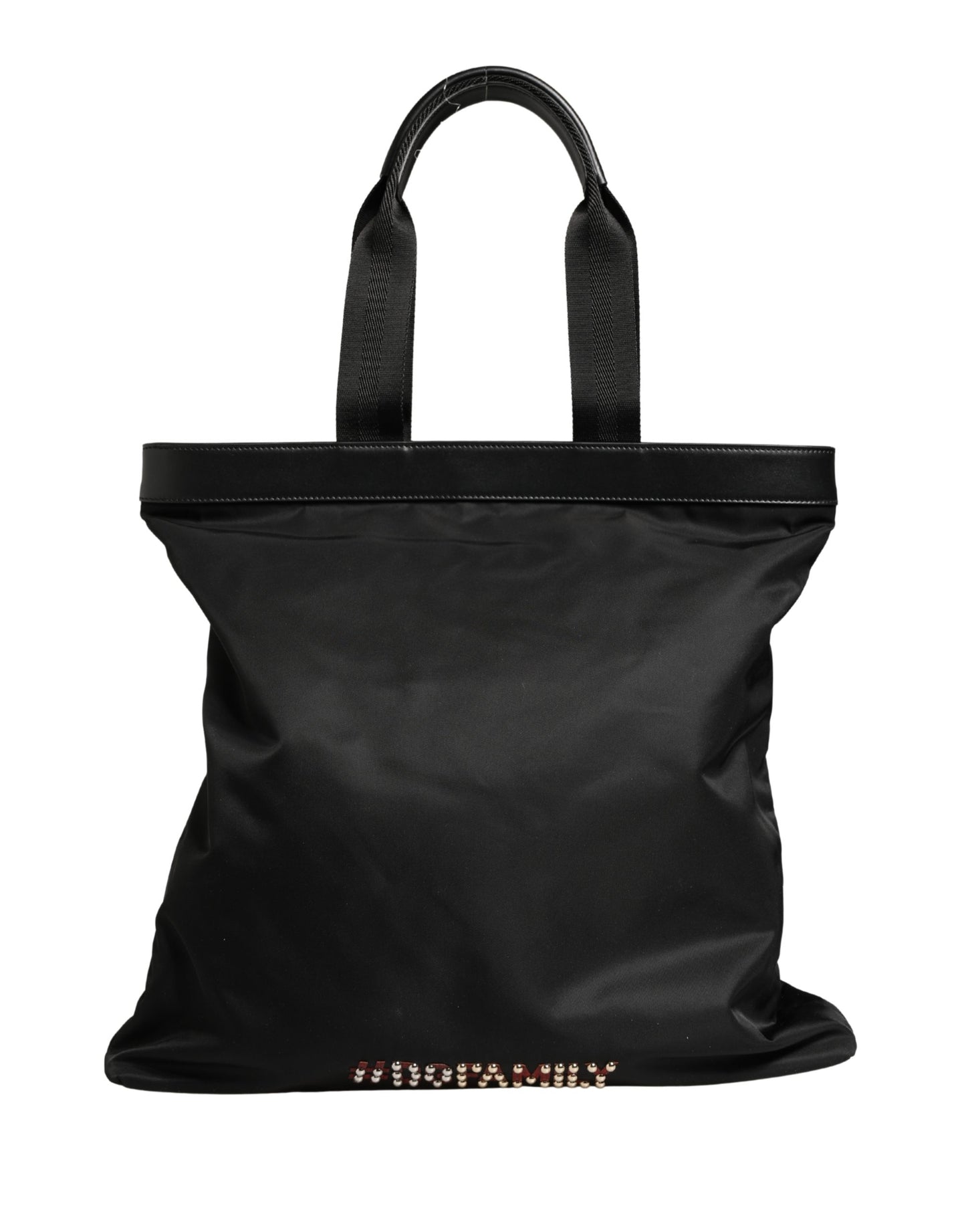 Black Leather #DGFamily Patch Shopping Tote Borse Bag