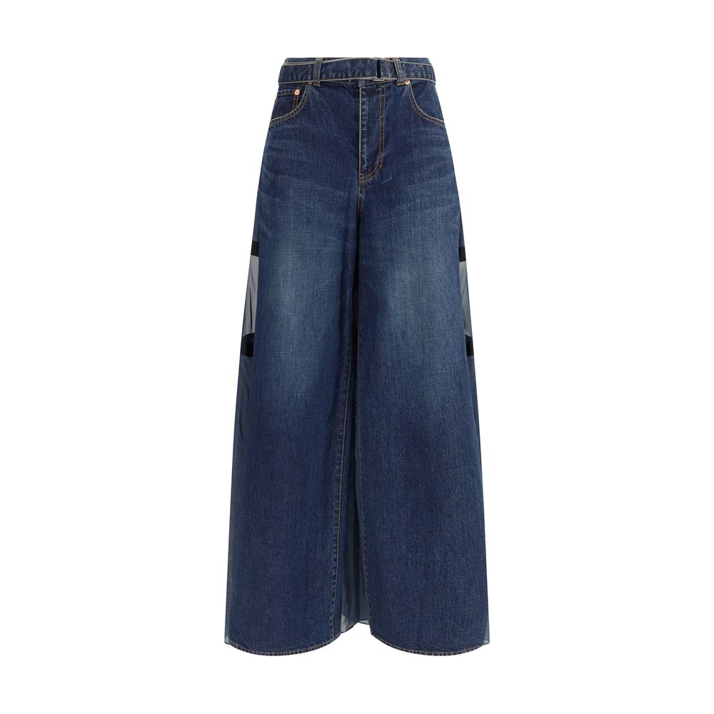 Blue Cotton Cropped Jeans