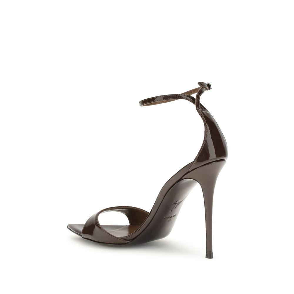 Black Leather Stiletto Heel Sandals