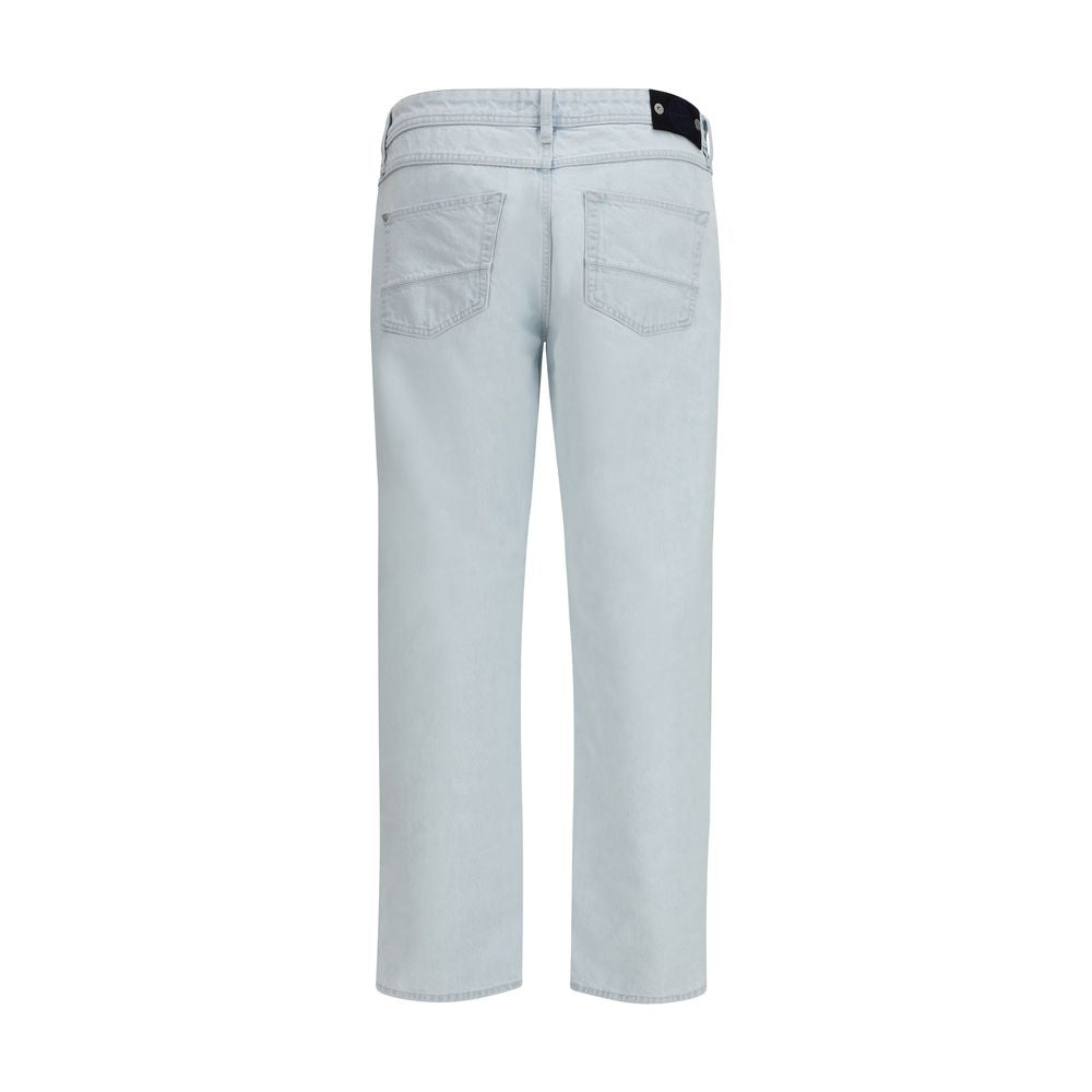 Blue Cotton Straight-Leg Jeans