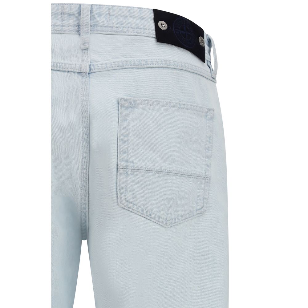 Blue Cotton Straight-Leg Jeans