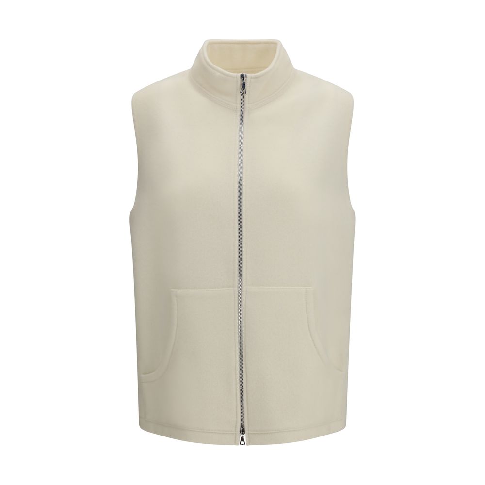 Beige Fleece Wool Sleveless Jacket