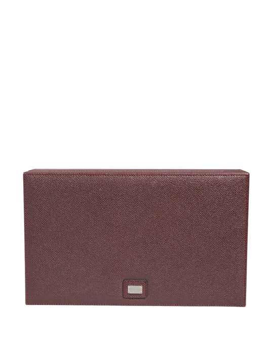 Brown Calf Leather Logo Plaque Storage Eyeglass Case