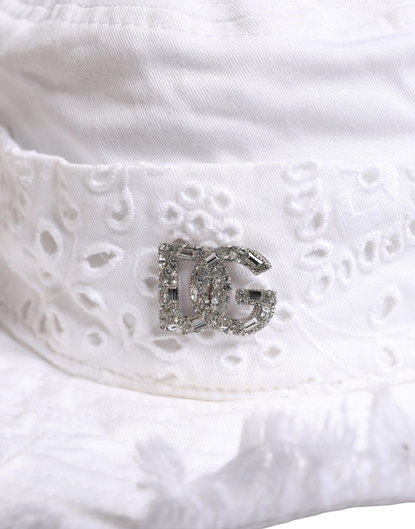 White Broderie Anglaise DG Crystal Bucket Hat