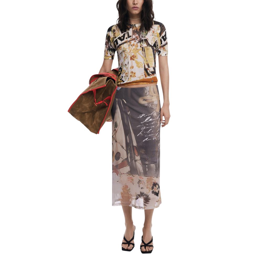 Beige Polyester Long Skirt
