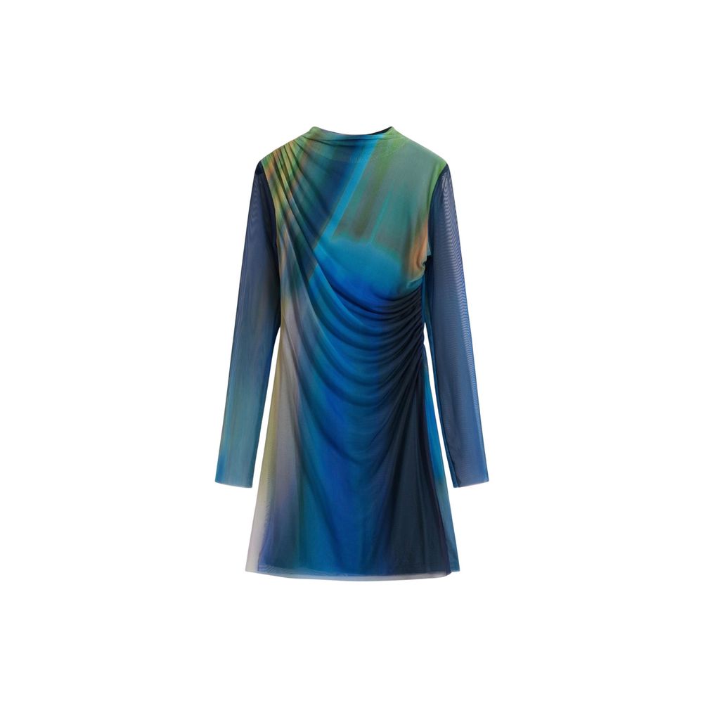 Blue Polyester Short Dress