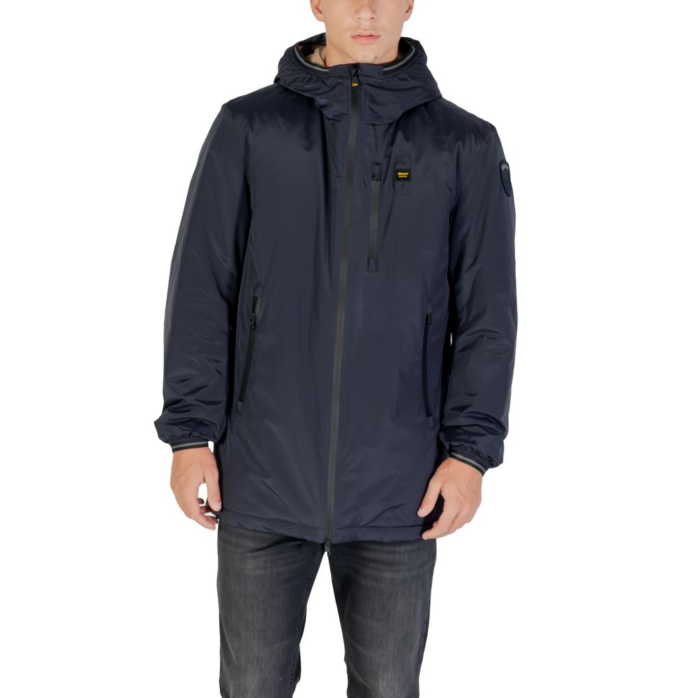 Blue Polyester Trench Coat