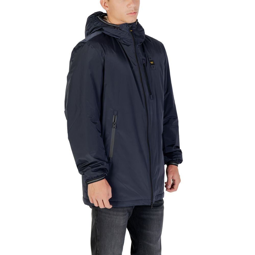 Blue Polyester Trench Coat