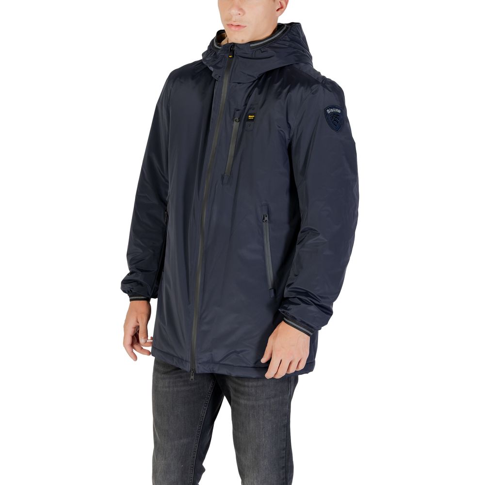Blue Polyester Trench Coat