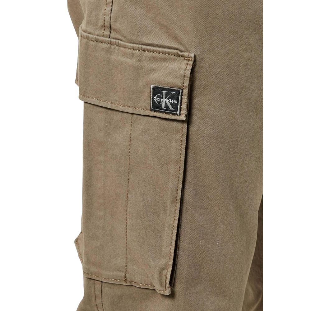Beige Cotton Casual Pants