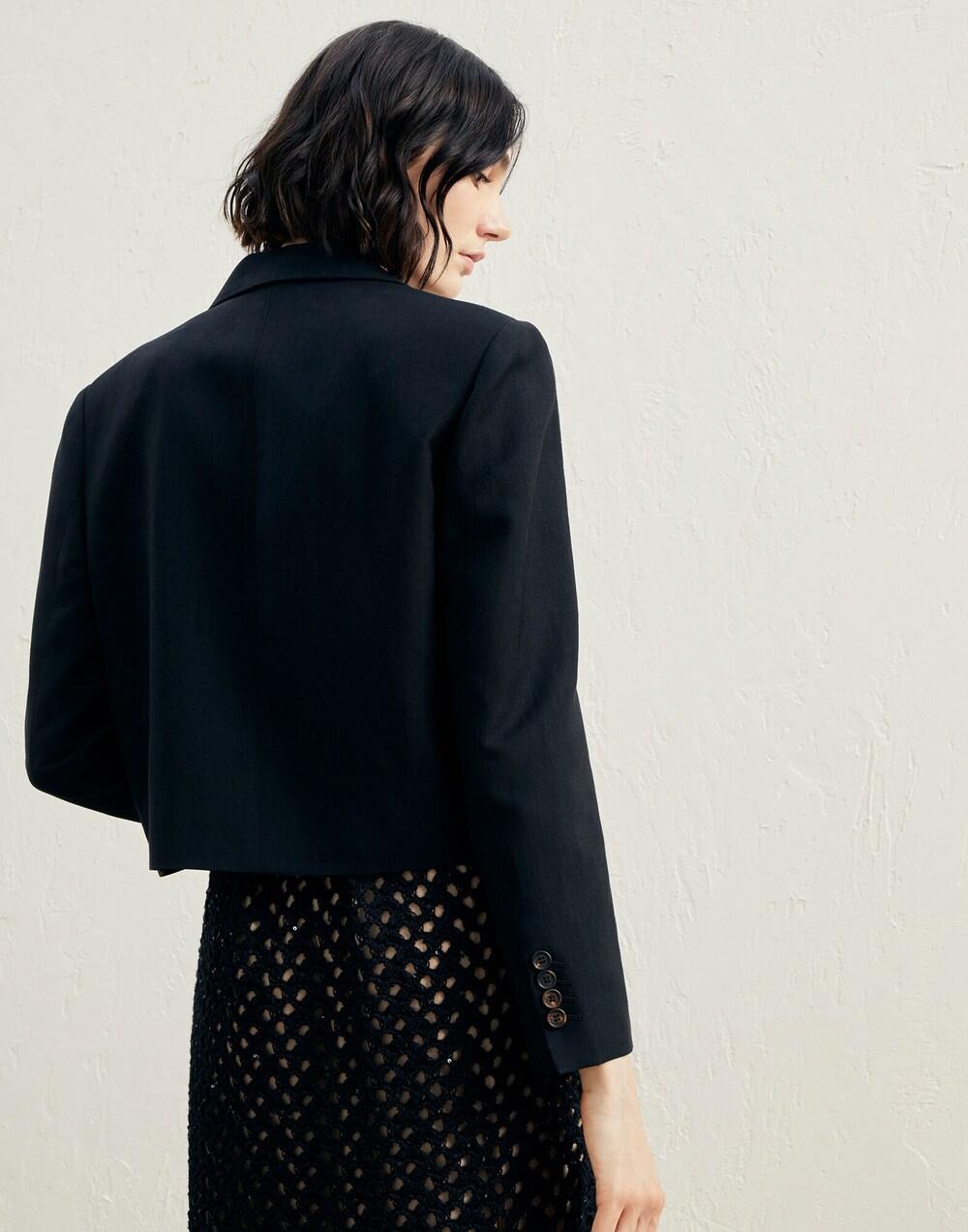 Black Viscose Jackets And Coat