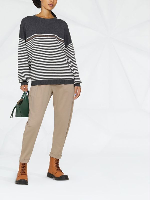 Beige Cotton Athletic Pants