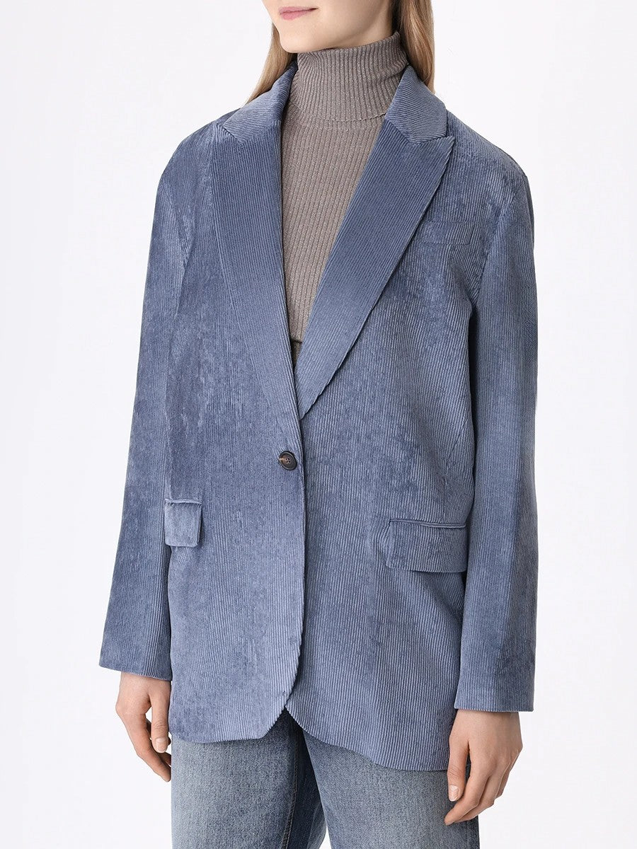 Blue Viscose Jackets And Coat