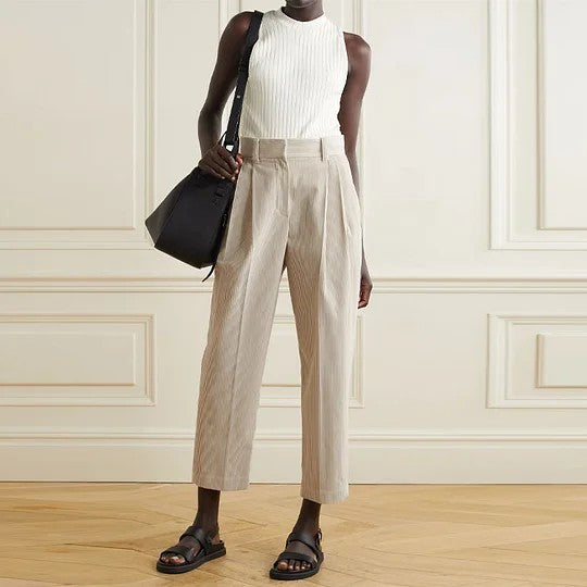 Beige Viscose Casual Pants