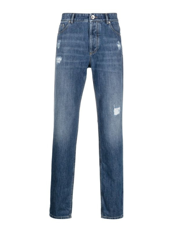 Blue Cotton Straight-Leg Jeans