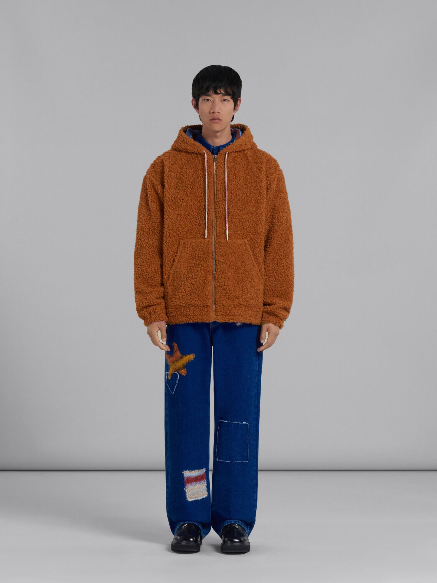 Brown Fibres Jackets And Coat