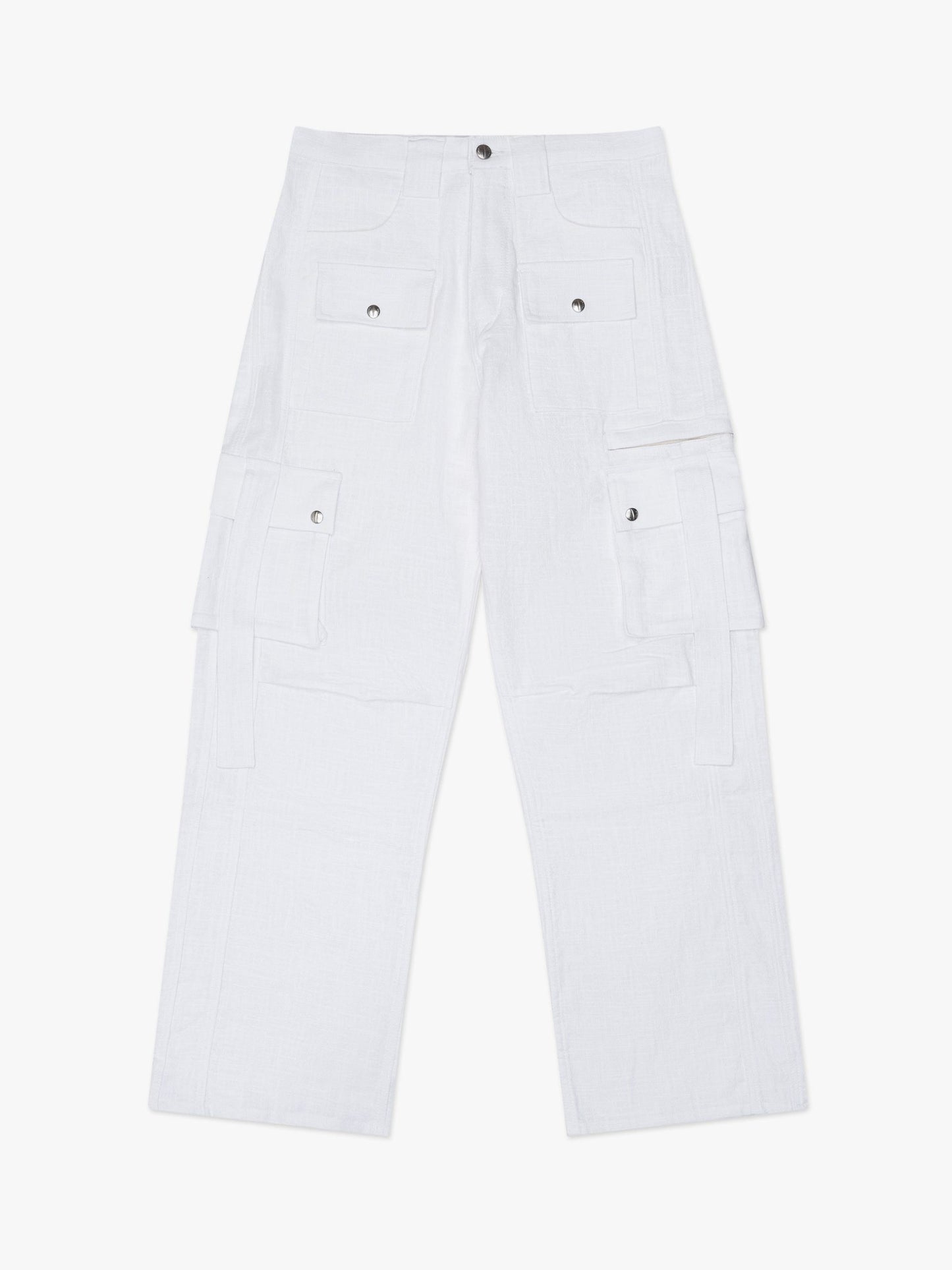 Beige Linen Cargo Pants