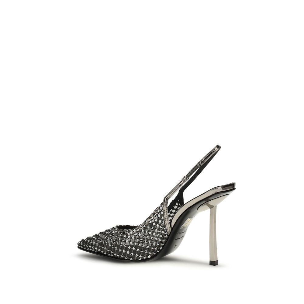 Black Nylon High Heel Pumps