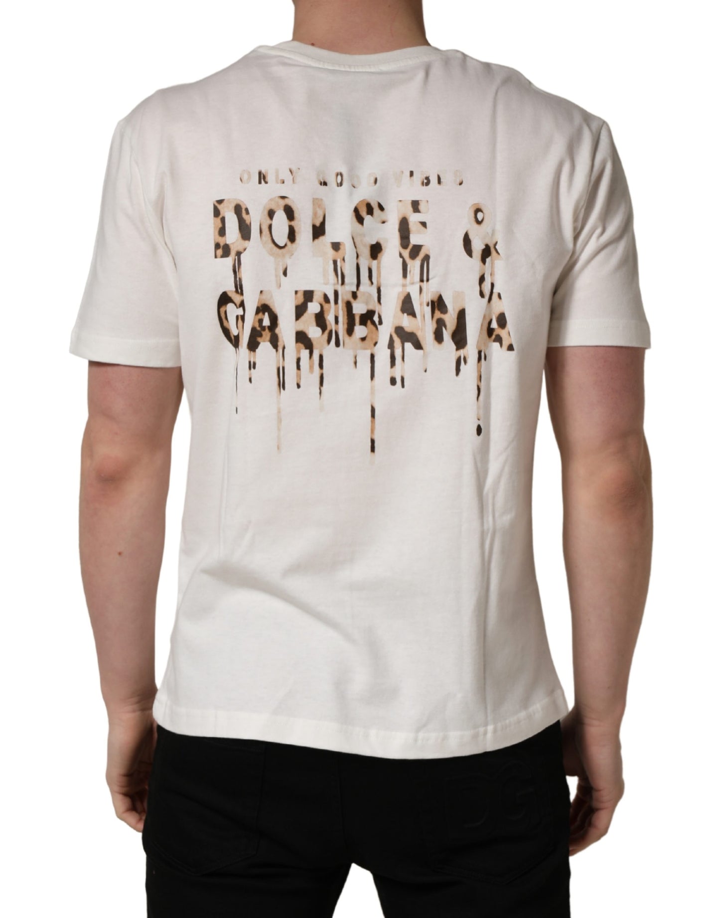 White Logo Patch Cotton Men Crew Neck  T-shirt