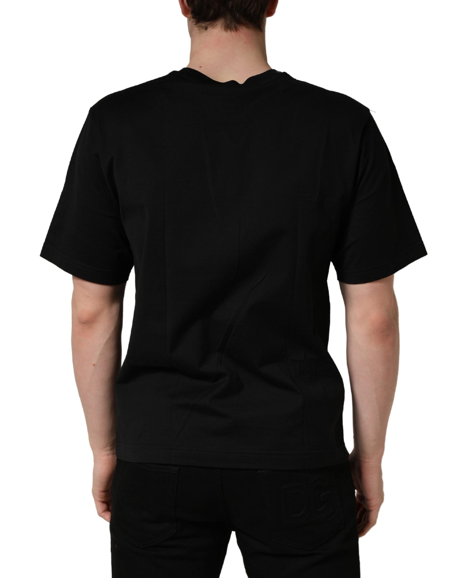 Black Floral Print Cotton Crew Neck T-shirt
