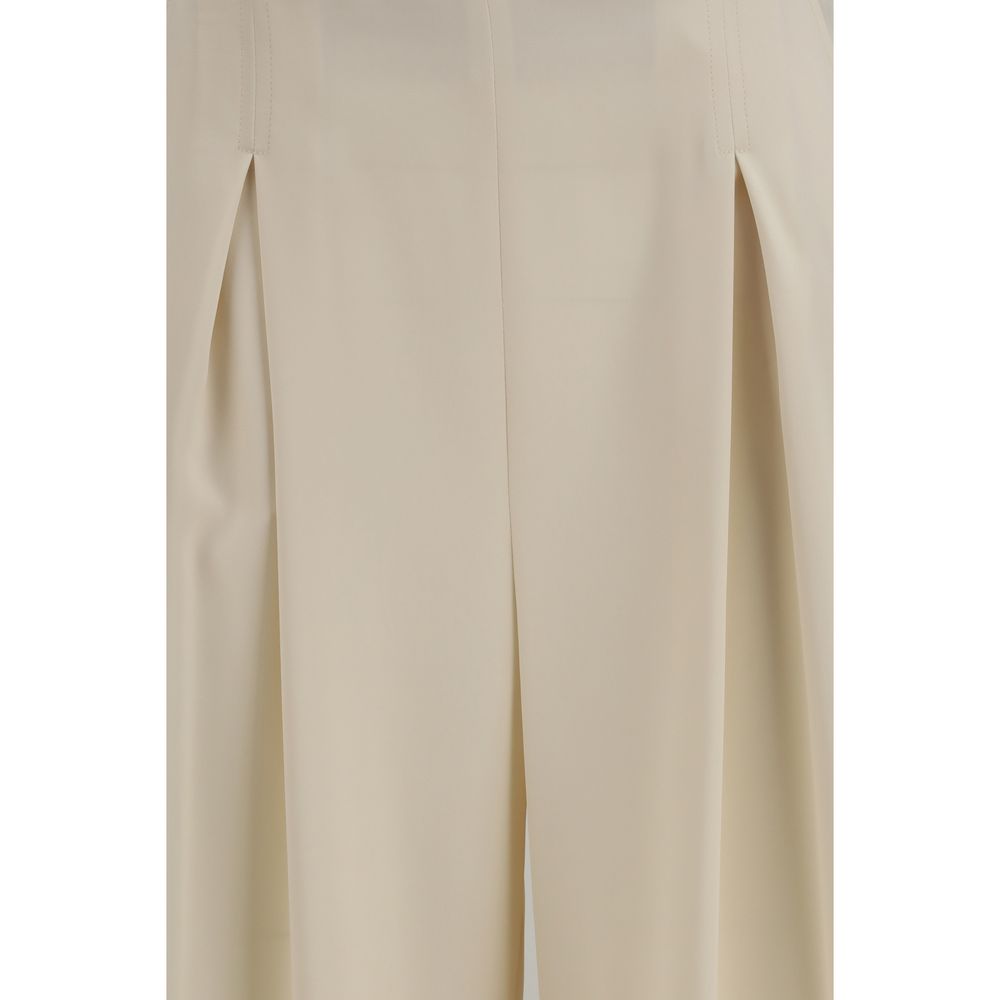 Beige Silk Casual Pants