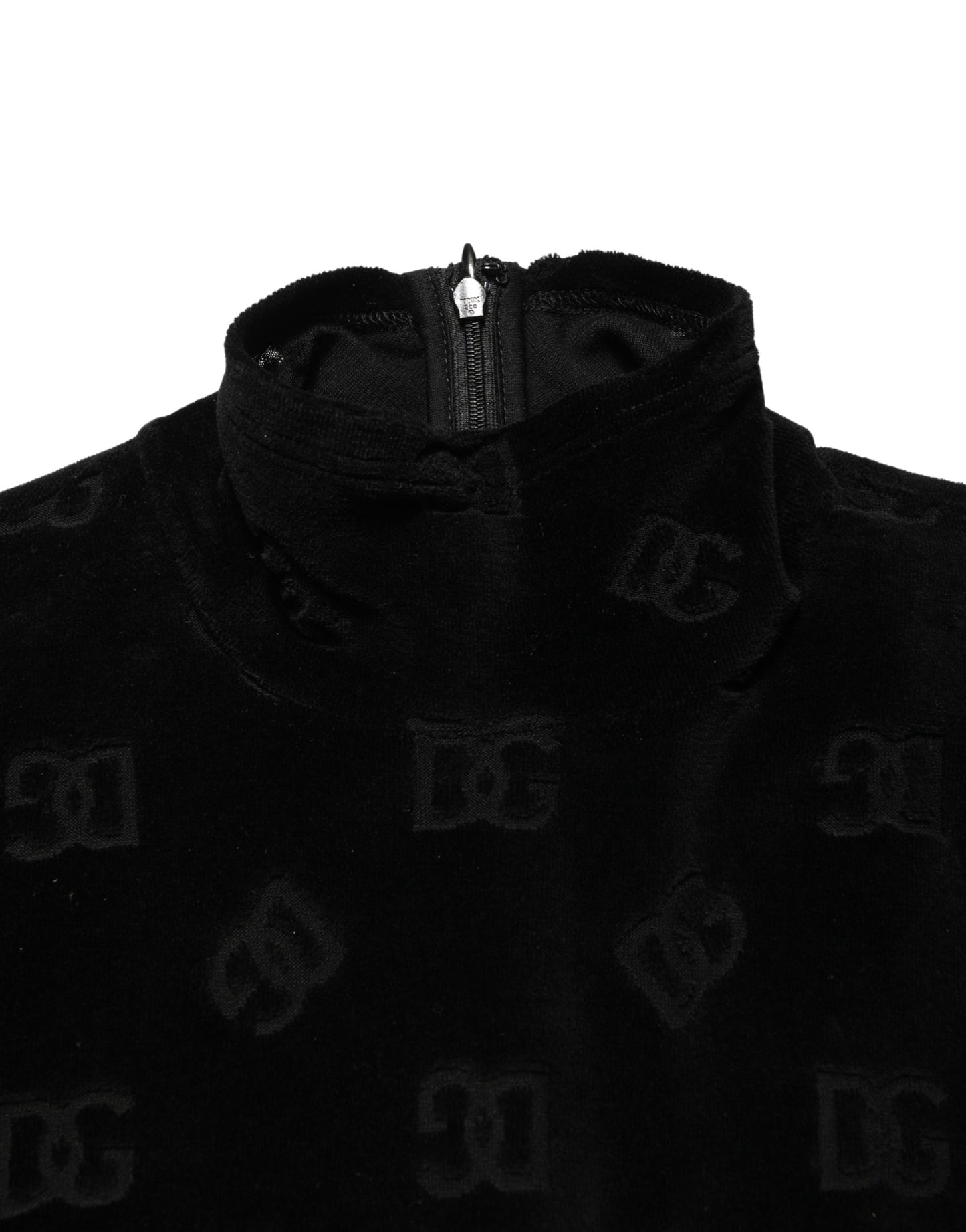 Black Dg Logo Long Sleeves Cotton Midi Dress