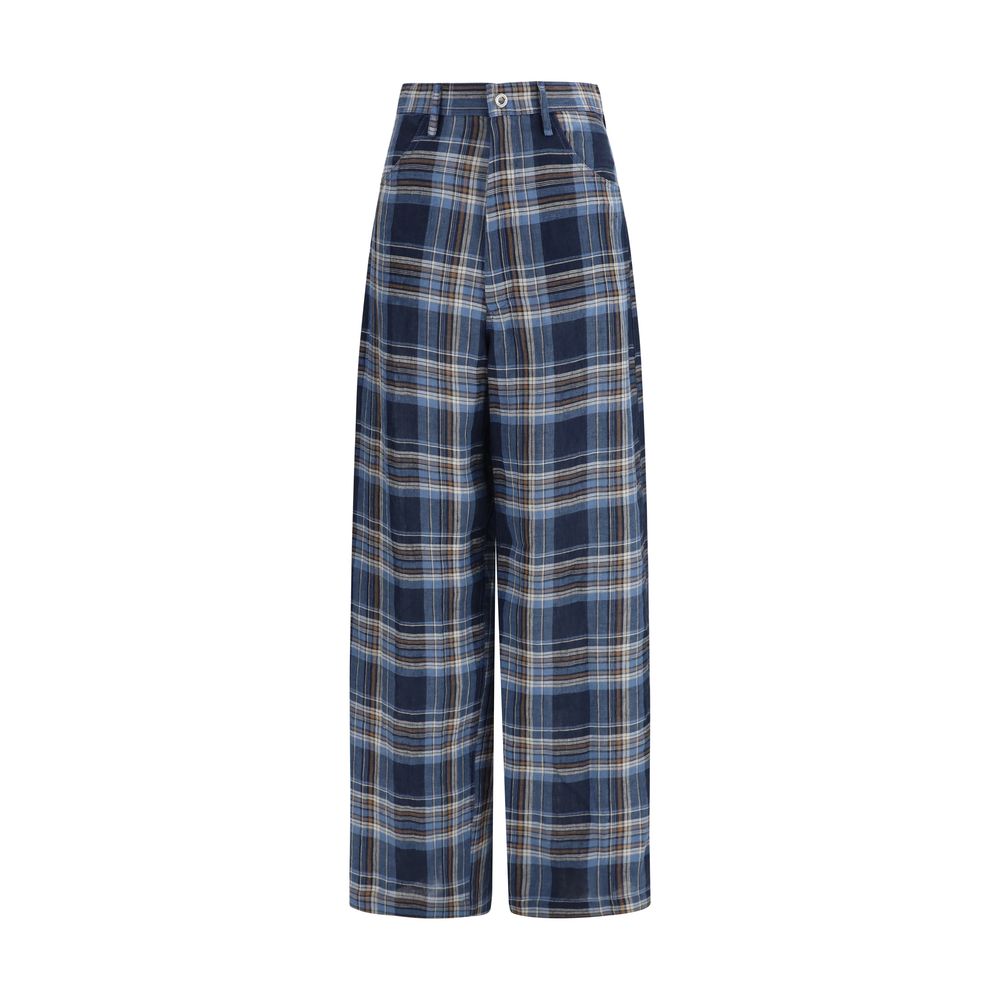 Blue Linen Casual Pants