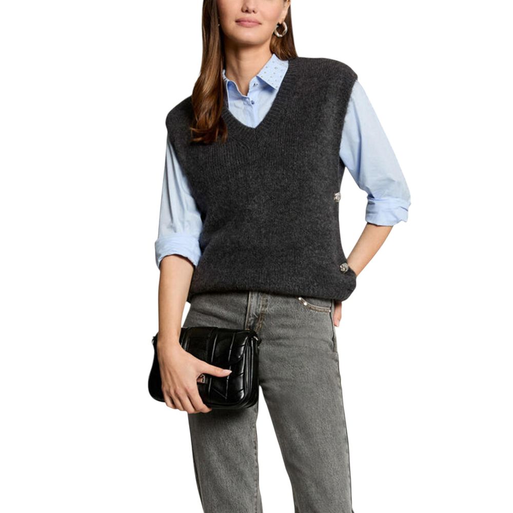 Gray Marabou Sleeveles Sweater