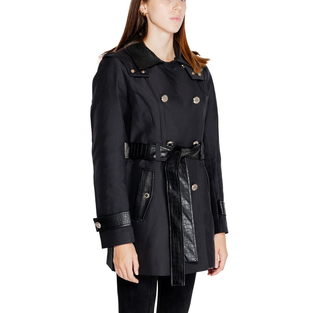 Black Polyester Trench Coat