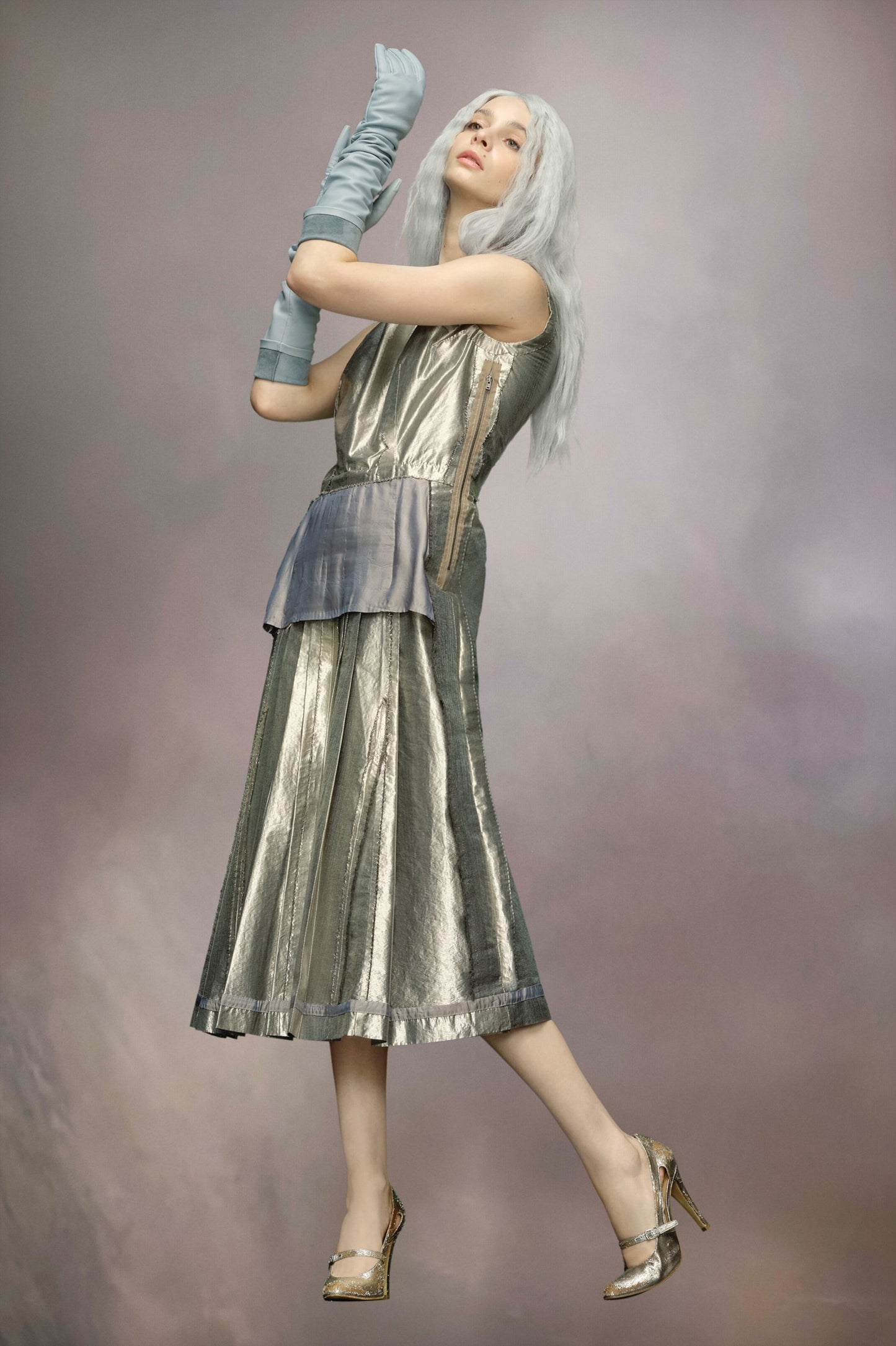 Silver Fibres Midi Skirt