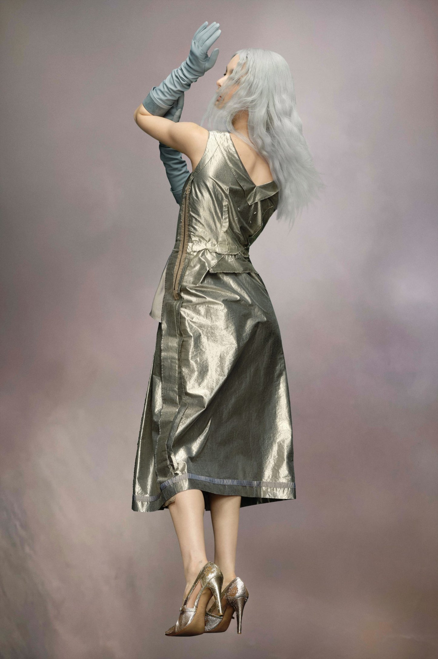 Silver Fibres Midi Skirt