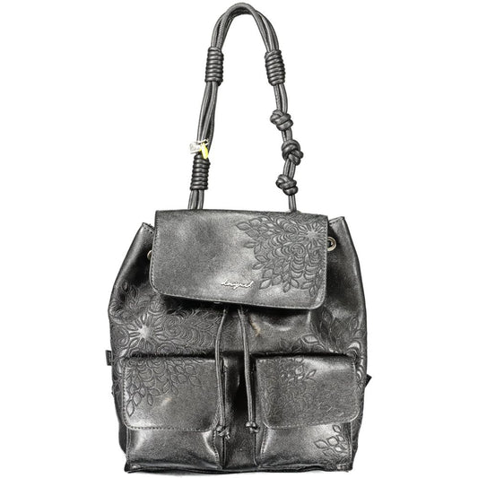 Black Polyurethane Women's Mini Backpack