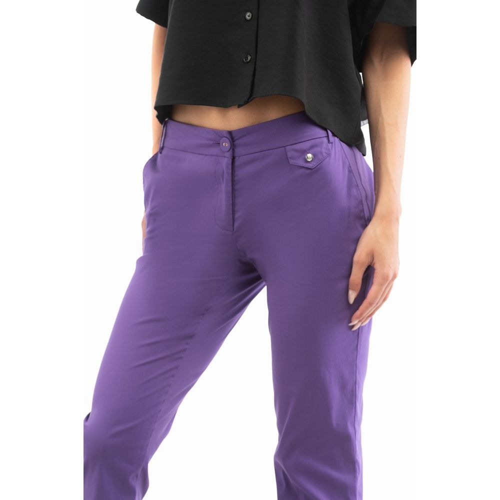 Purple Cotton Casual Pants