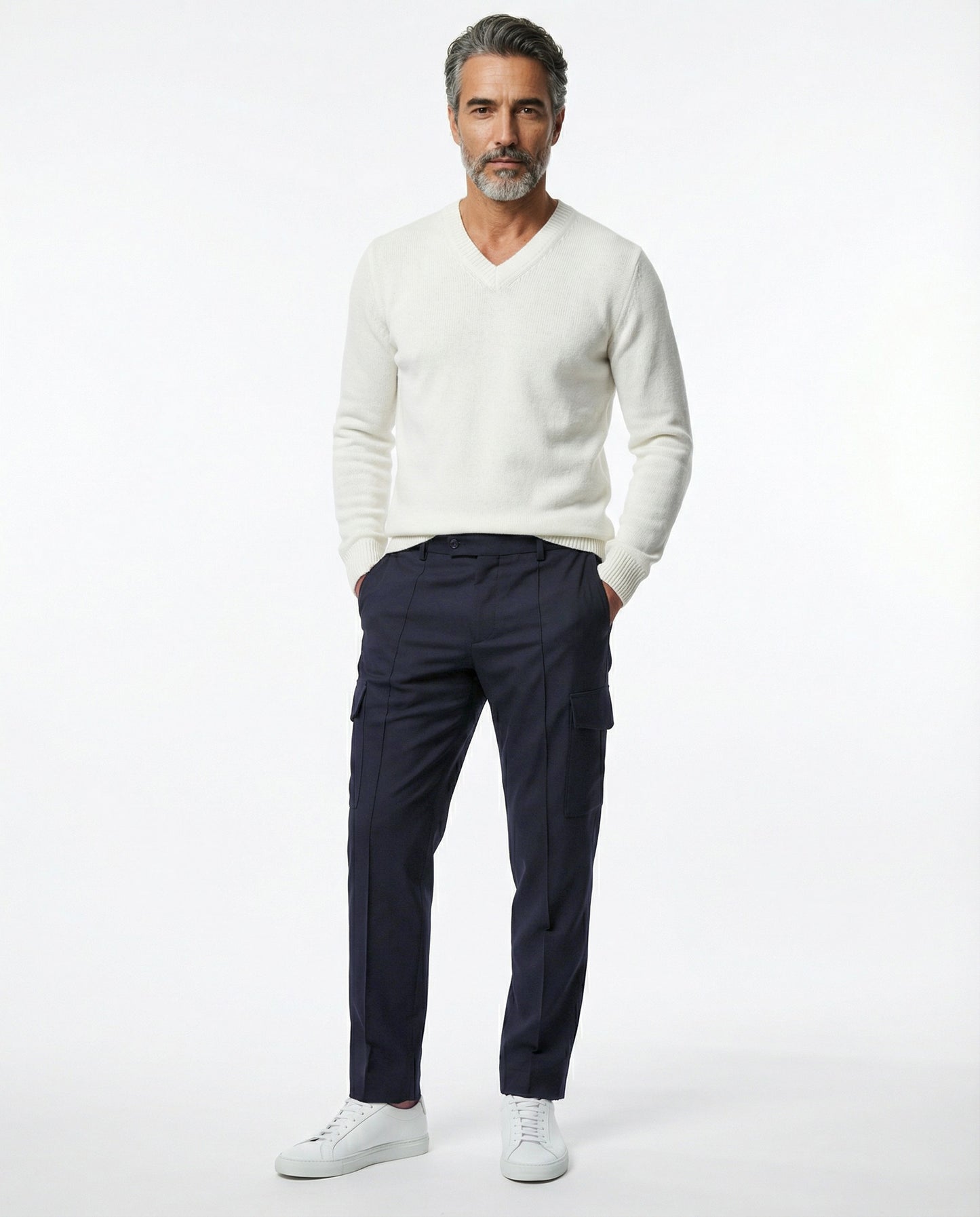 Navy Blue Polyamide Cargo Pants
