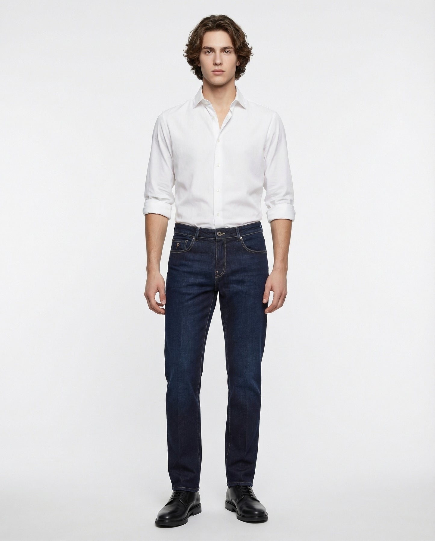 Navy Blue Cotton Straight-Leg Jeans