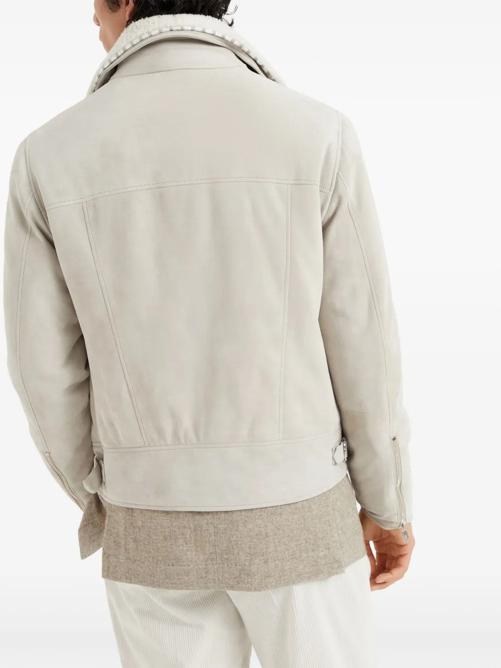 Beige Leather Biker Jacket