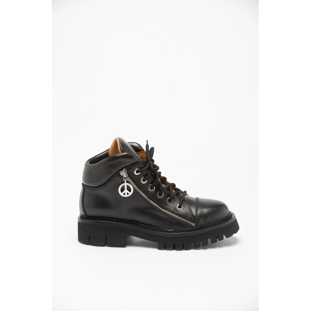 Black Calfskin Lace-Up Boots