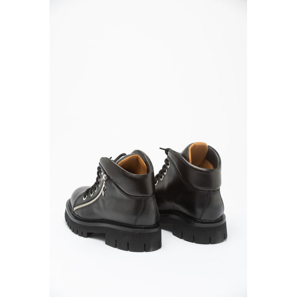 Black Calfskin Lace-Up Boots