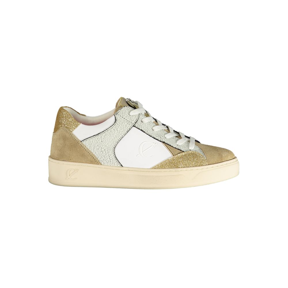 White Polyester Low Top Sneakers