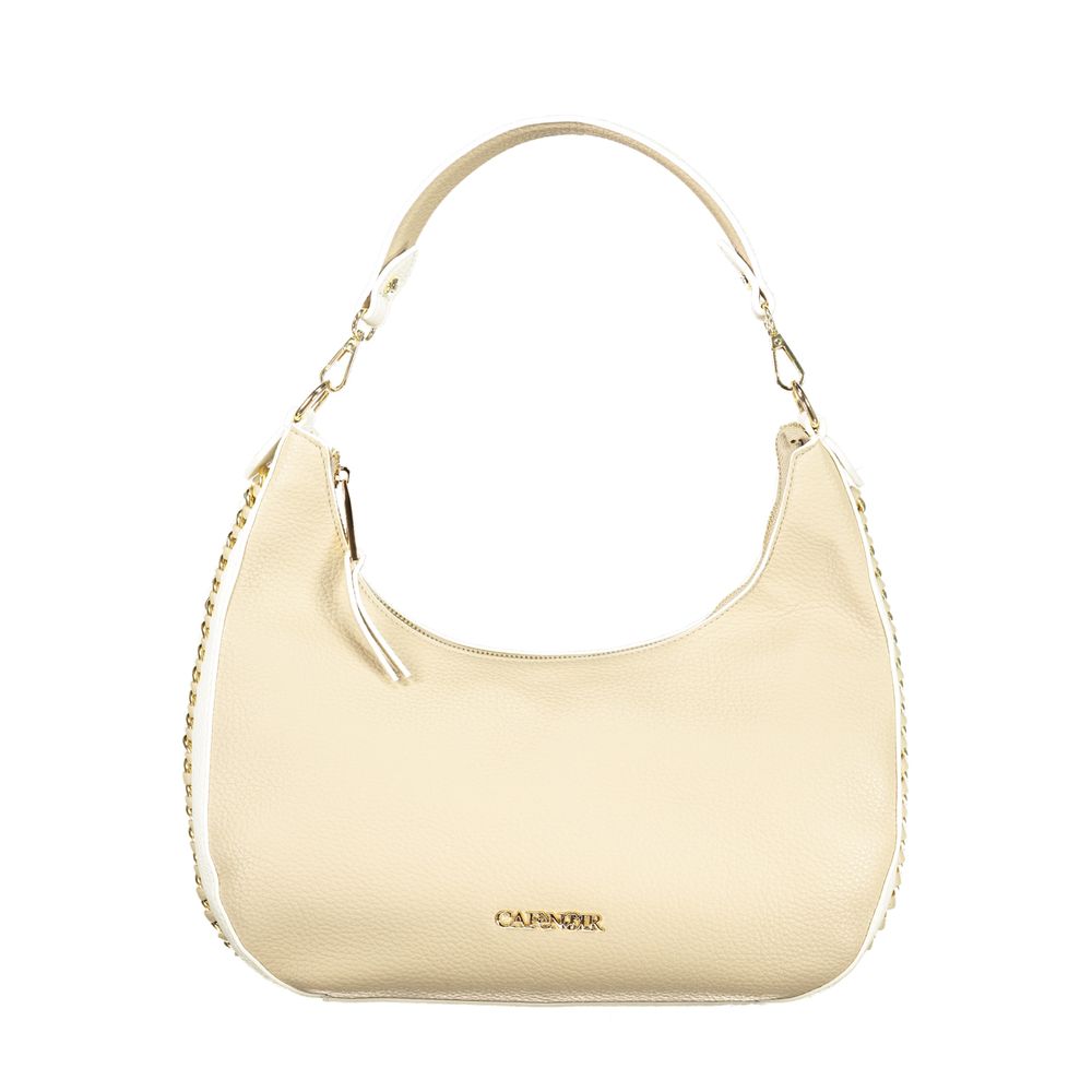 Beige Polyurethane Women Handbag