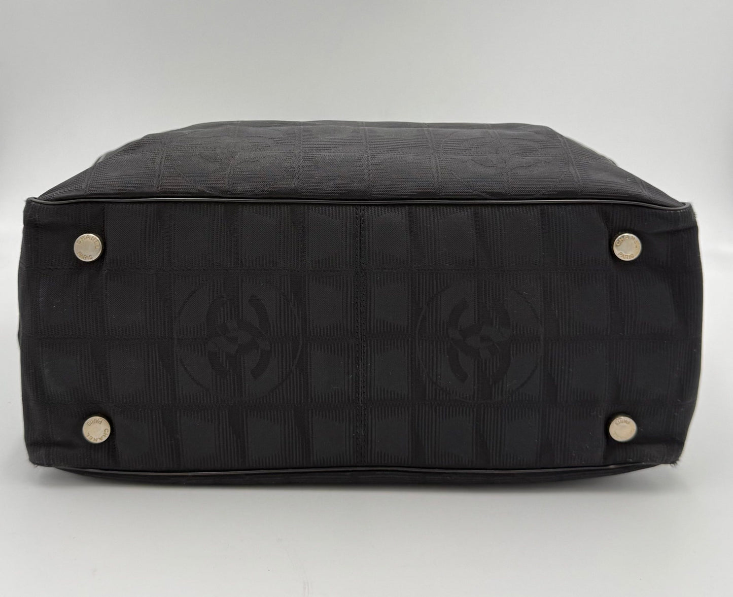 CHANEL Shopping Black Leather and Fabric Tote Bag